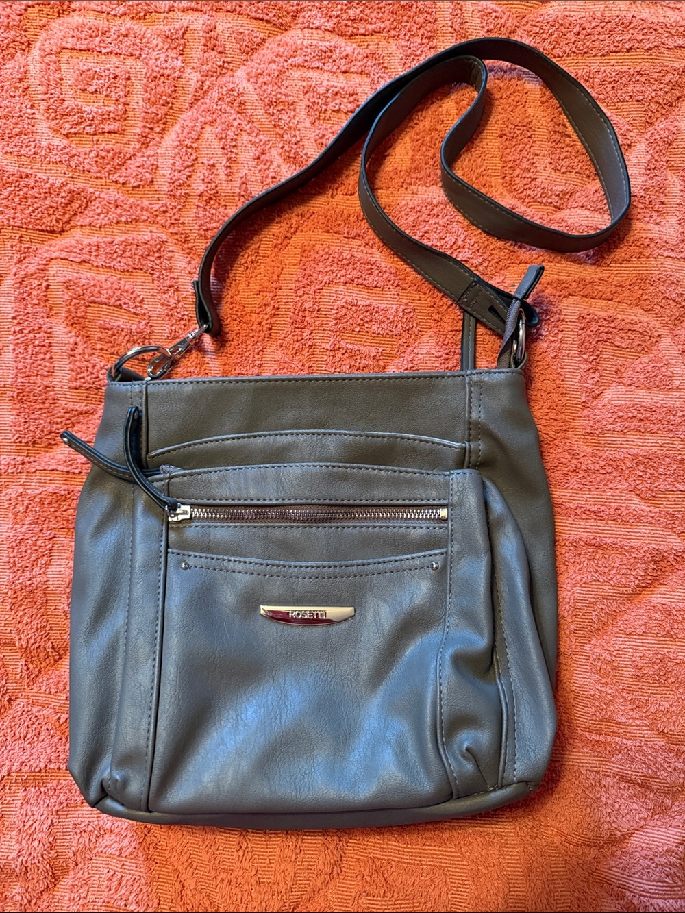 Rosetti Gray Crossbody Bag with Front Zip Pocket